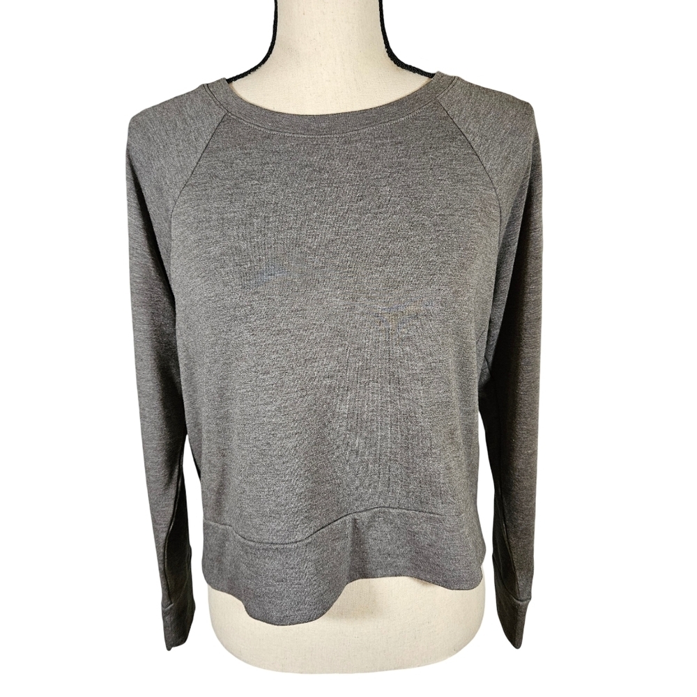 RBX Athletic Long Sleeve Cropped Workout Top, Heather Grey, Size Medium